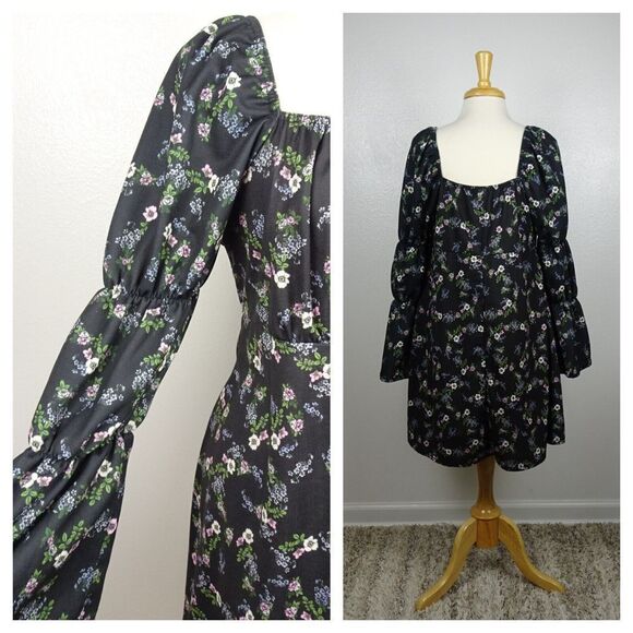 ASOS DESIGN Curve Dress Mini Tea Bubble Ruched Sleeves Smocked Style Plus 14 - Picture 3 of 12